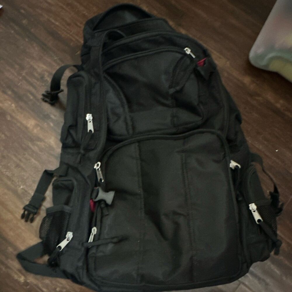 Athletic Works Hiking Backpack Black/Red Polyester, 6 Pockets, Compartments